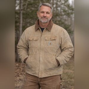 Carhartt Canvas Chore Jacket Distressed Vintage Workwear Tan Brown